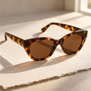 Occhiali da sole cat-eye Boccadasse in acetato tartaruga con lenti marroni su carta