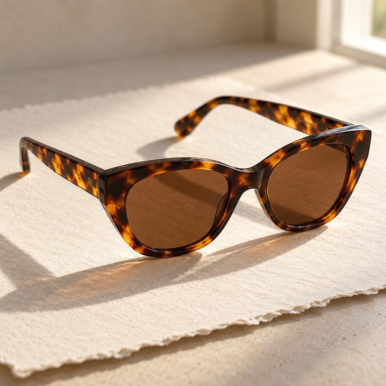 Occhiali da sole cat-eye Boccadasse in acetato tartaruga con lenti marroni su carta