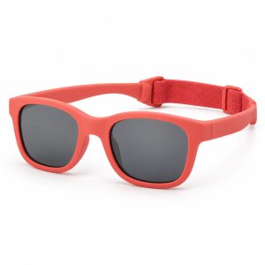 Occhiali da sole per bambini Mini Lampara in gomma rosso corallo con fascia regolabile