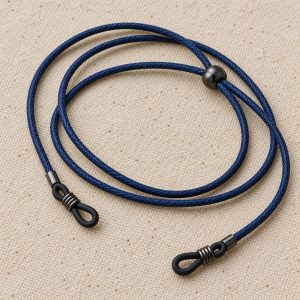 Cordino per occhiali in cotone cerato blu marina con terminali in silicone